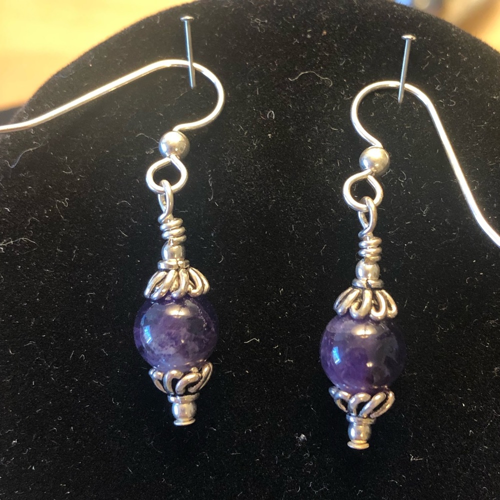New Amethyst and Bali Sterling Silver Drop Earrings